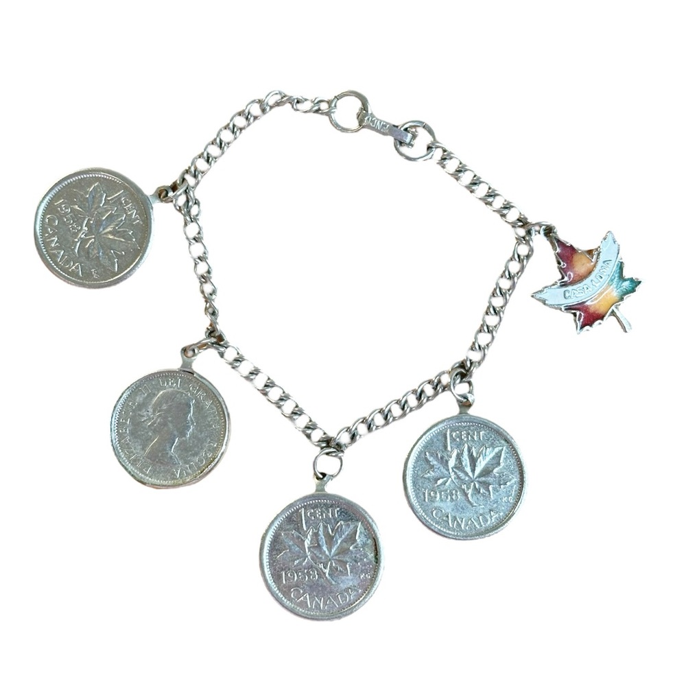 Vintage Canada Souvenir Coin Casa Loma Charm Coin Bracelet Signed Enco